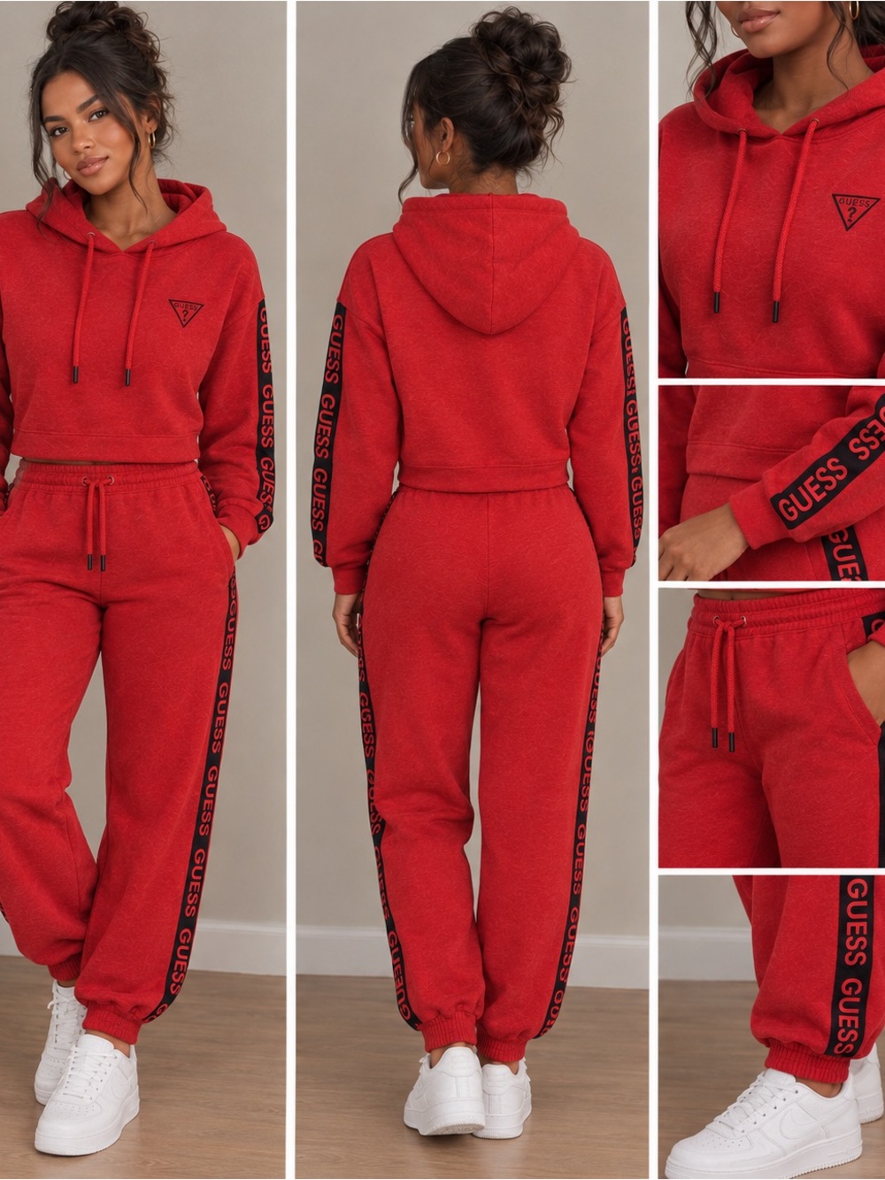 GUESS Red Logo-Trim Hoodie & Joggers Set